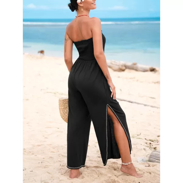 imageCUPSHE Womens Jumpsuits Tube Neck Tie Waist Tapered Leg Overall Sleeveless Outfit Casual BeachBlack