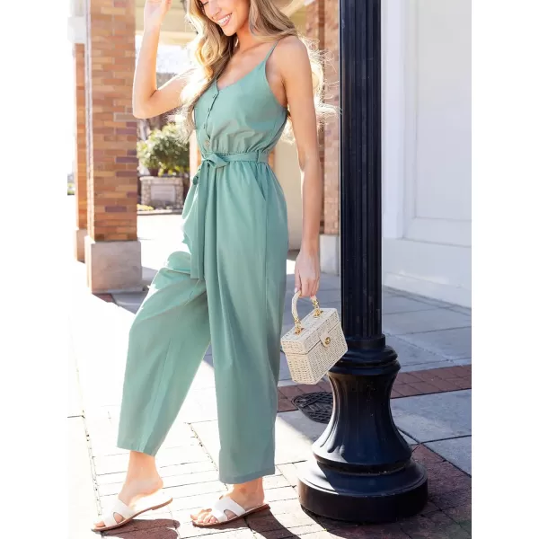 imageCUPSHE Womens Jumpsuits V Neck Button Sleeveless Belted Waist Pleated Wide Leg Overall Outfit with Pockets Casual BeachMint