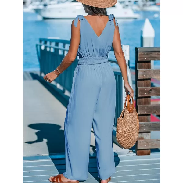imageCUPSHE Womens Jumpsuits V Neck Sleeveless Shoulder Ties Wide leg Overall Maxi Outfit Casual BeachBlue