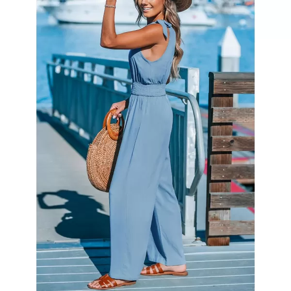 imageCUPSHE Womens Jumpsuits V Neck Sleeveless Shoulder Ties Wide leg Overall Maxi Outfit Casual BeachBlue