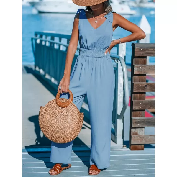 imageCUPSHE Womens Jumpsuits V Neck Sleeveless Shoulder Ties Wide leg Overall Maxi Outfit Casual BeachBlue