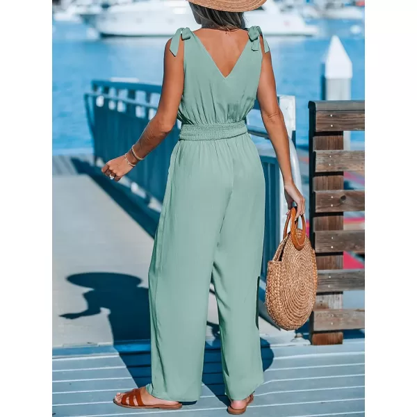imageCUPSHE Womens Jumpsuits V Neck Sleeveless Shoulder Ties Wide leg Overall Maxi Outfit Casual BeachGreen