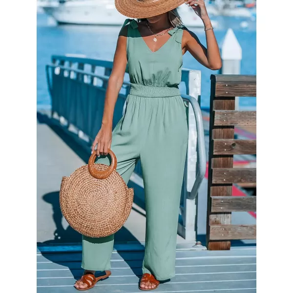 imageCUPSHE Womens Jumpsuits V Neck Sleeveless Shoulder Ties Wide leg Overall Maxi Outfit Casual BeachGreen