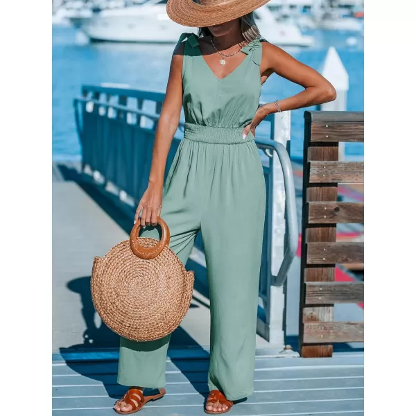 imageCUPSHE Womens Jumpsuits V Neck Sleeveless Shoulder Ties Wide leg Overall Maxi Outfit Casual BeachGreen