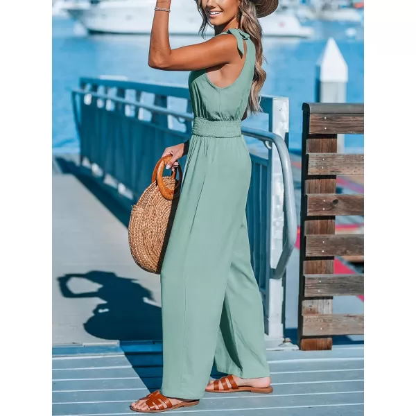 imageCUPSHE Womens Jumpsuits V Neck Sleeveless Shoulder Ties Wide leg Overall Maxi Outfit Casual BeachGreen