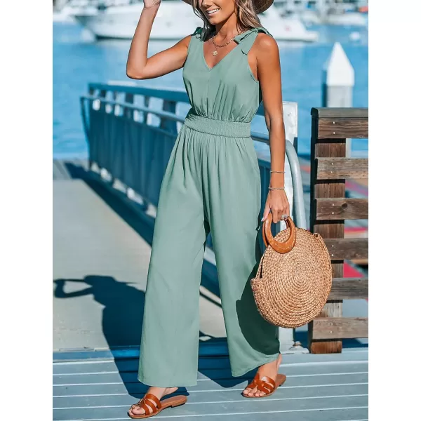 imageCUPSHE Womens Jumpsuits V Neck Sleeveless Shoulder Ties Wide leg Overall Maxi Outfit Casual BeachGreen
