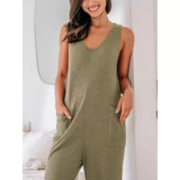 imageCUPSHE Womens Jumpsuits Waffle Knit Patch Pocket Overall Sleeveless Outfit CasualGreen