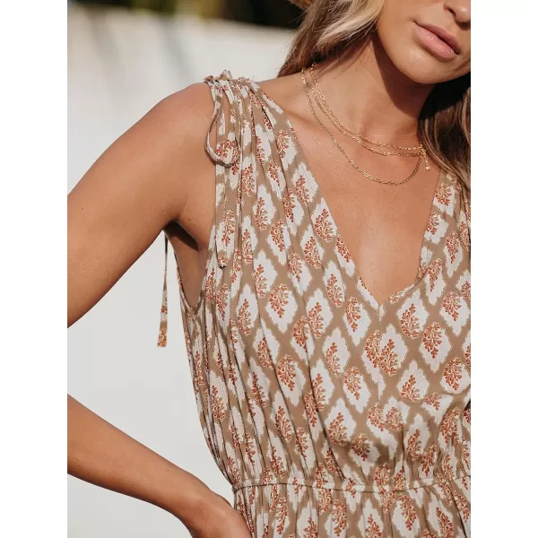 imageCUPSHE Womens Jumpsuits Wide Leg Romper Sleeveless V Neck Overall Drawstring Shoulders Outfit Casual BeachBrown