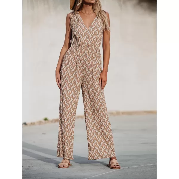imageCUPSHE Womens Jumpsuits Wide Leg Romper Sleeveless V Neck Overall Drawstring Shoulders Outfit Casual BeachBrown