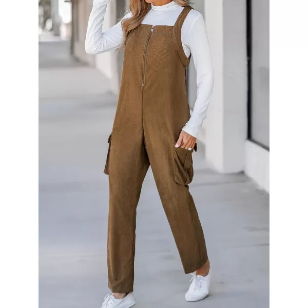 imageCUPSHE Womens Jumpsuits ZipUp Cargo Jumpsuit Sleeveless Straight Neck Outfit CasualBrown