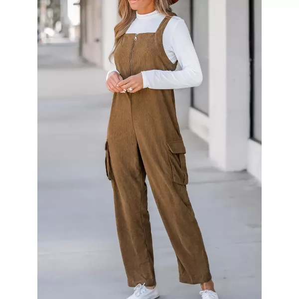 imageCUPSHE Womens Jumpsuits ZipUp Cargo Jumpsuit Sleeveless Straight Neck Outfit CasualBrown