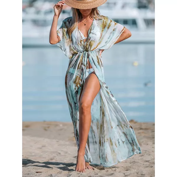 imageCUPSHE Womens Kimono Animal Print Open Front Cover Up Loose Bathing SuitTeal