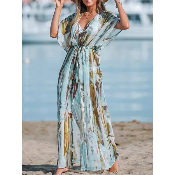 imageCUPSHE Womens Kimono Animal Print Open Front Cover Up Loose Bathing SuitTeal