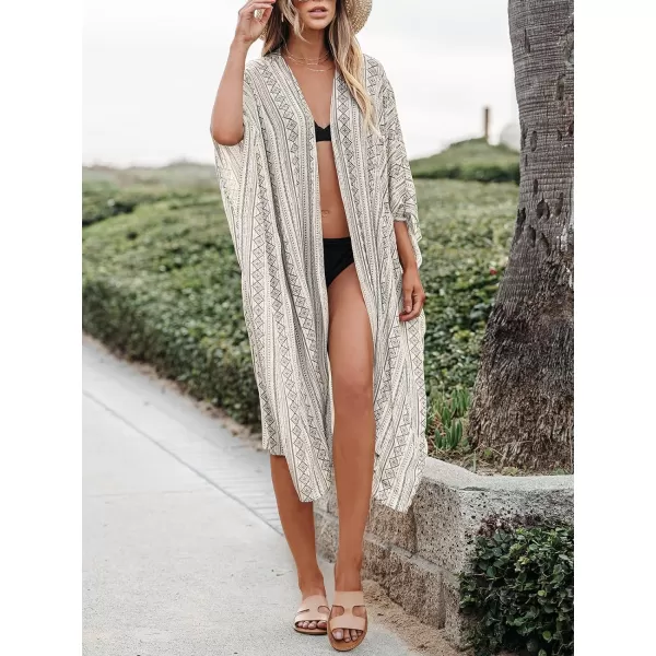 imageCUPSHE Womens Kimono Cover Up Swimwear Ethnic Mid Cardigan Beach Summer 2024Greyish White