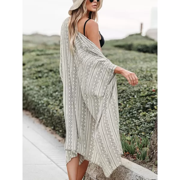 imageCUPSHE Womens Kimono Cover Up Swimwear Ethnic Mid Cardigan Beach Summer 2024Greyish White
