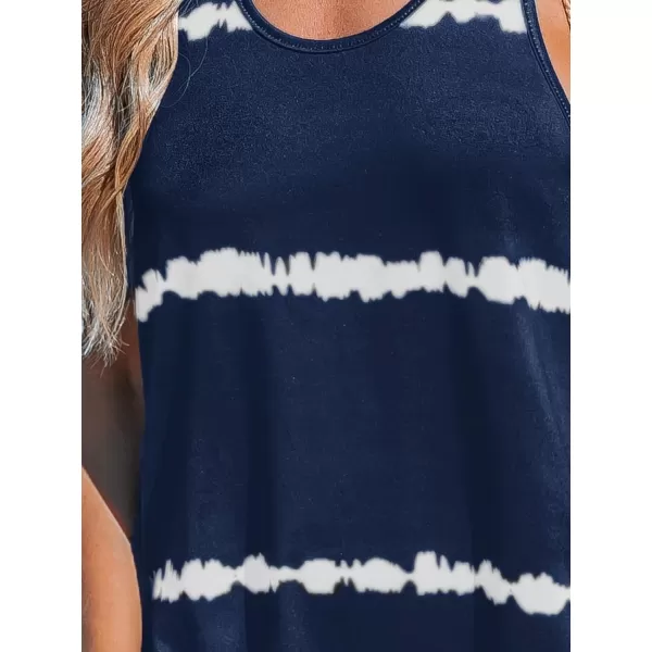 imageCUPSHE Womens Knit Beach Cover Up Dress Tie Dye Jagged Stripe Scoop Neck Mini Summer Dresses Cover UpsBlue