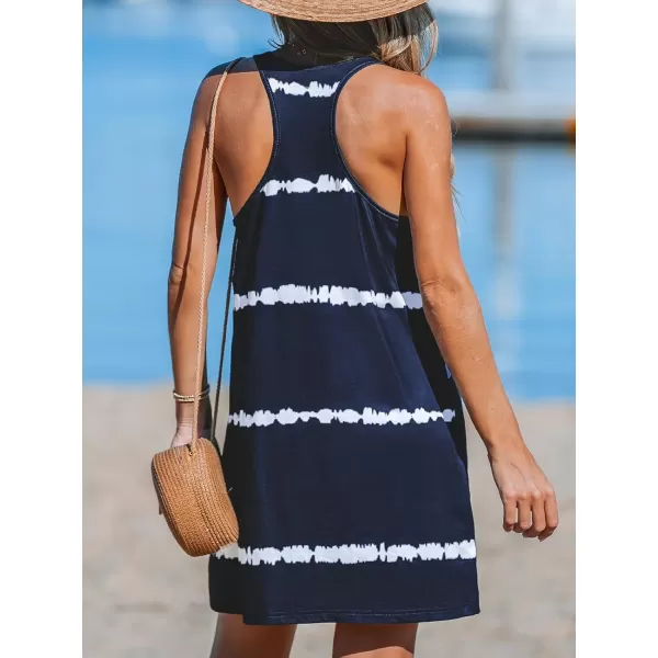 imageCUPSHE Womens Knit Beach Cover Up Dress Tie Dye Jagged Stripe Scoop Neck Mini Summer Dresses Cover UpsBlue