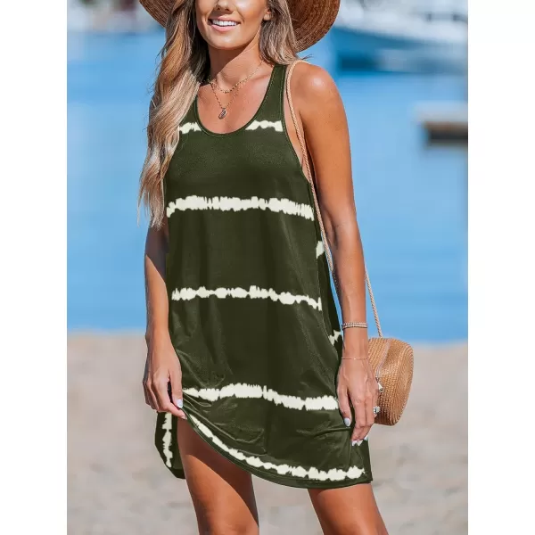 imageCUPSHE Womens Knit Beach Cover Up Dress Tie Dye Jagged Stripe Scoop Neck Mini Summer Dresses Cover UpsGreen