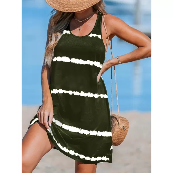 imageCUPSHE Womens Knit Beach Cover Up Dress Tie Dye Jagged Stripe Scoop Neck Mini Summer Dresses Cover UpsGreen
