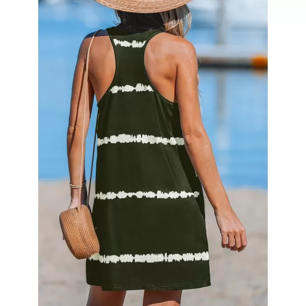 imageCUPSHE Womens Knit Beach Cover Up Dress Tie Dye Jagged Stripe Scoop Neck Mini Summer Dresses Cover UpsGreen