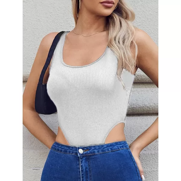 imageCUPSHE Womens Knit Rompers Scoop Neck Sleeveless High Cut Bodysuit Outfit Casual JumpsuitsWhite