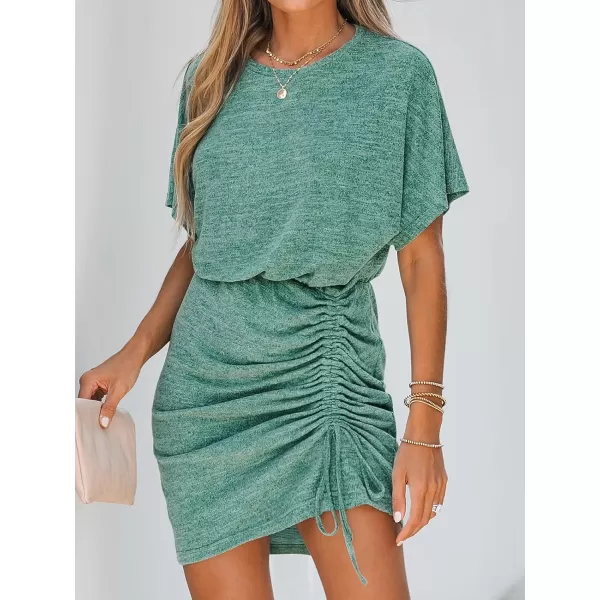 imageCUPSHE Womens Knit Ruched Drawstring Dress Short Dolman Sleeves Round Neckline Dresses Casual SummerGreen
