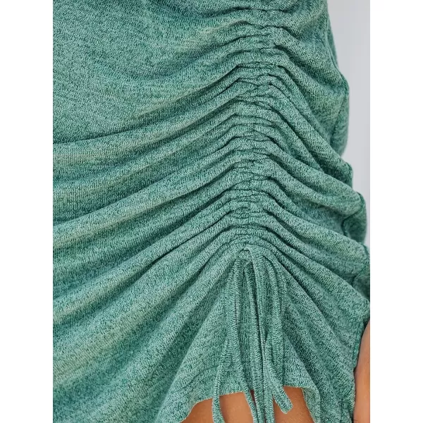 imageCUPSHE Womens Knit Ruched Drawstring Dress Short Dolman Sleeves Round Neckline Dresses Casual SummerGreen