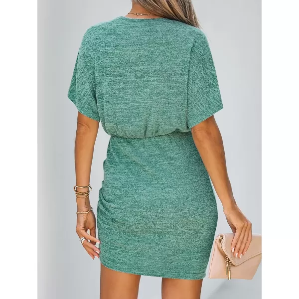 imageCUPSHE Womens Knit Ruched Drawstring Dress Short Dolman Sleeves Round Neckline Dresses Casual SummerGreen