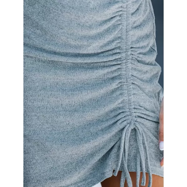 imageCUPSHE Womens Knit Ruched Drawstring Dress Short Dolman Sleeves Round Neckline Dresses Casual SummerGreyBlue