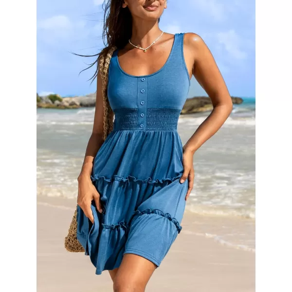 imageCUPSHE Womens Knit Sleeveless Beach Dress Ruffle A Line Scoop Neck Elastic Waist Mini Summer DressesBlue