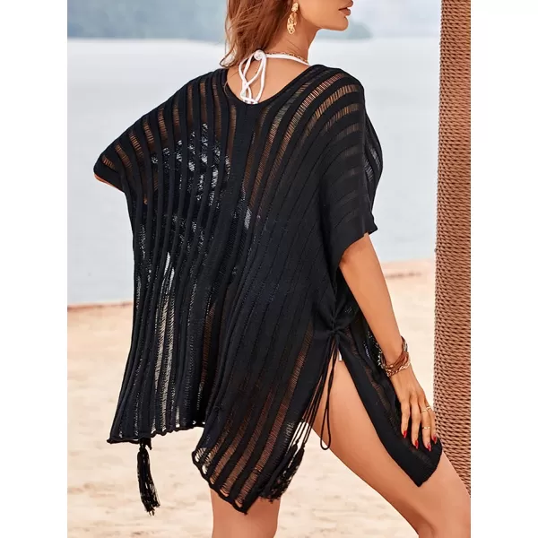 imageCUPSHE Womens Knit Stripe V Neck Crochet Short Sleeve Tie Side Cover UpPurple