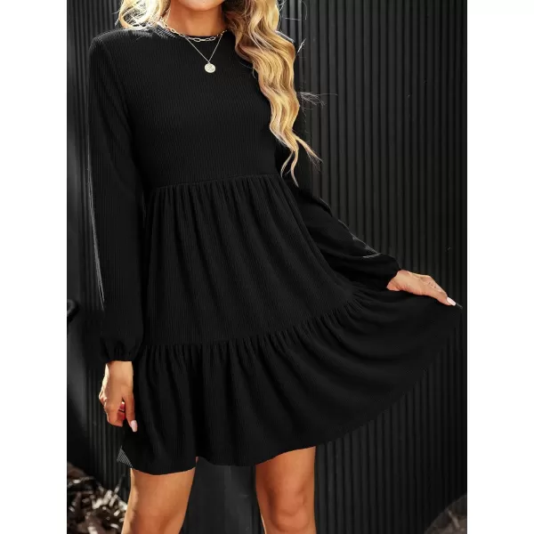 imageCUPSHE Womens Knitted Dresses Casual Long Sleeve Crew Neck Flowy TieredBlack