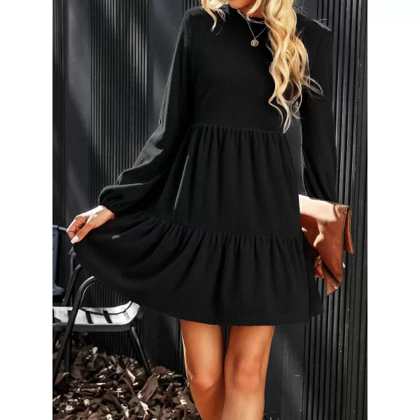 imageCUPSHE Womens Knitted Dresses Casual Long Sleeve Crew Neck Flowy TieredBlack
