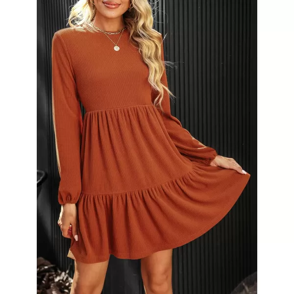 imageCUPSHE Womens Knitted Dresses Casual Long Sleeve Crew Neck Flowy TieredBurnt Orange