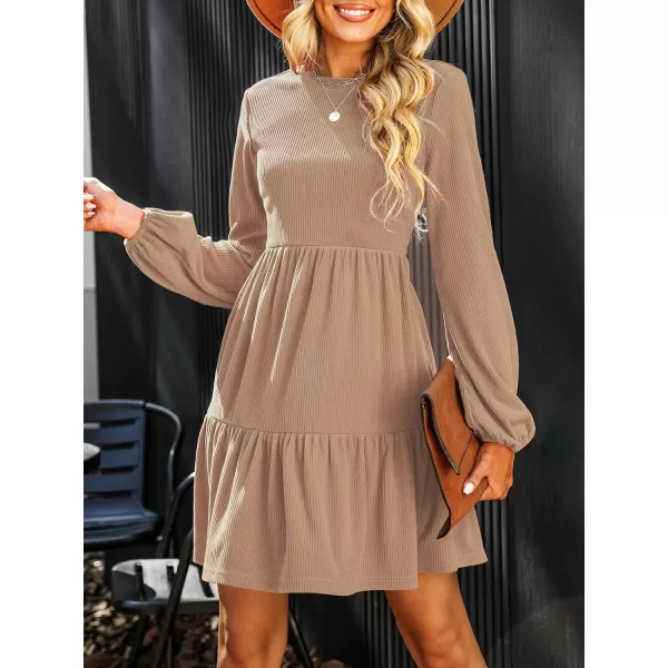 imageCUPSHE Womens Knitted Dresses Casual Long Sleeve Crew Neck Flowy TieredCamel