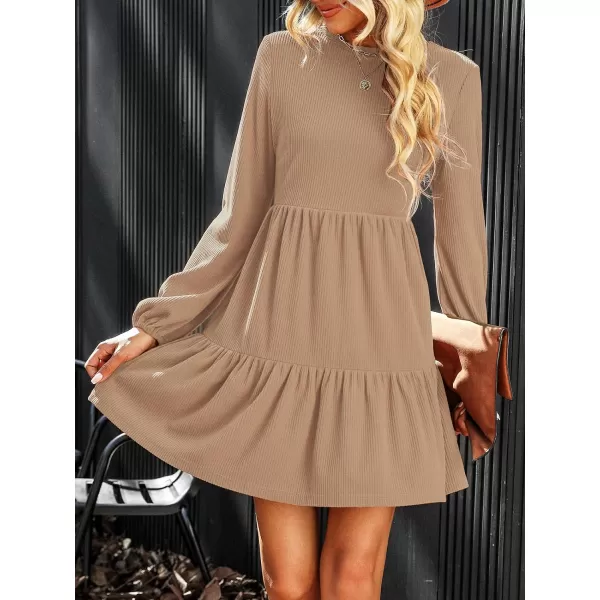 imageCUPSHE Womens Knitted Dresses Casual Long Sleeve Crew Neck Flowy TieredCamel
