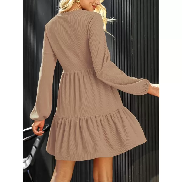 imageCUPSHE Womens Knitted Dresses Casual Long Sleeve Crew Neck Flowy TieredCamel