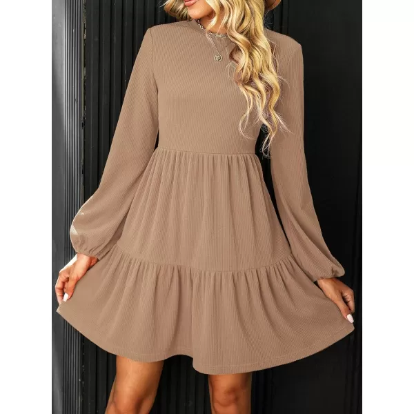 imageCUPSHE Womens Knitted Dresses Casual Long Sleeve Crew Neck Flowy TieredCamel