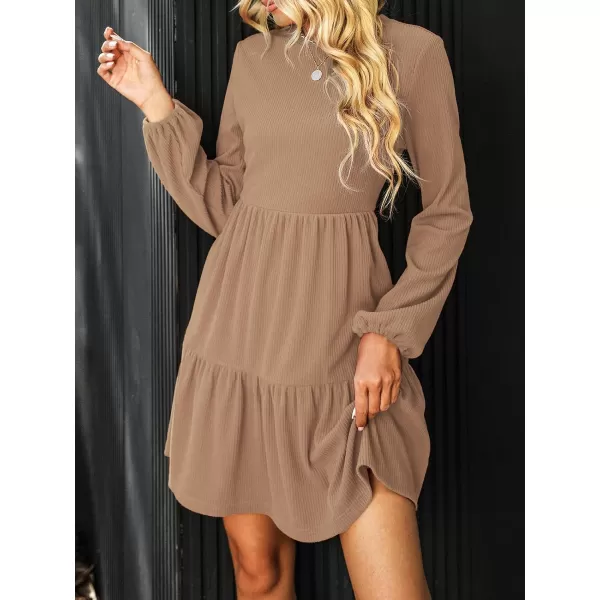 imageCUPSHE Womens Knitted Dresses Casual Long Sleeve Crew Neck Flowy TieredCamel