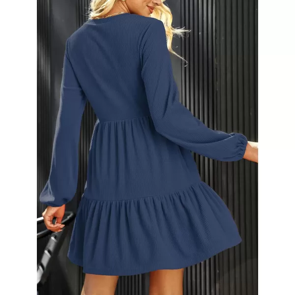 imageCUPSHE Womens Knitted Dresses Casual Long Sleeve Crew Neck Flowy TieredNavy Blue