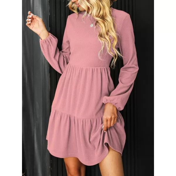 imageCUPSHE Womens Knitted Dresses Casual Long Sleeve Crew Neck Flowy TieredPink
