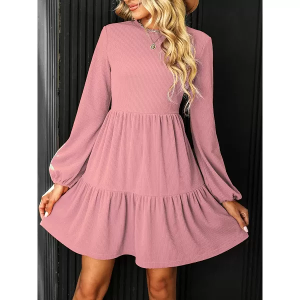 imageCUPSHE Womens Knitted Dresses Casual Long Sleeve Crew Neck Flowy TieredPink