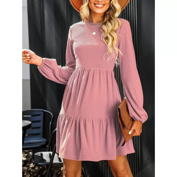 imageCUPSHE Womens Knitted Dresses Casual Long Sleeve Crew Neck Flowy TieredPink