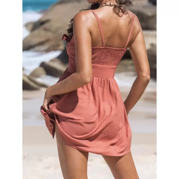 imageCUPSHE Womens Knotted ButtonFront Dress Sleeveless Deep VNeck Dresses Casual Summer with PocketsRust Red