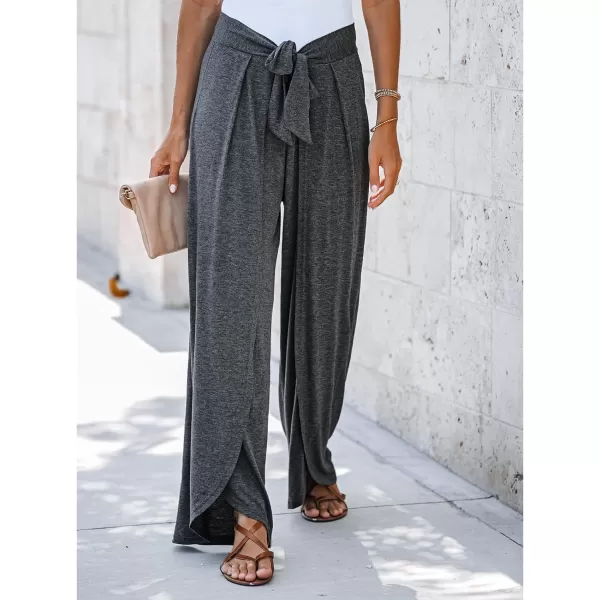 imageCUPSHE Womens Knotted Sash Belt WideLeg Pants HighRise Waist PantsGrey