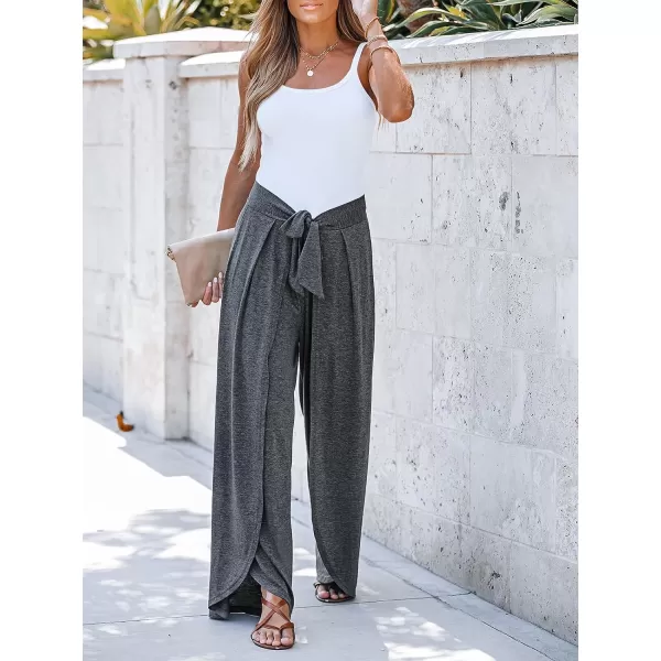 imageCUPSHE Womens Knotted Sash Belt WideLeg Pants HighRise Waist PantsGrey