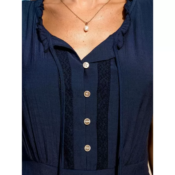 imageCUPSHE Womens Lace ButtonFront Mini Dress Sleeveless Dresses V Neck Dressing CasualDark Blue