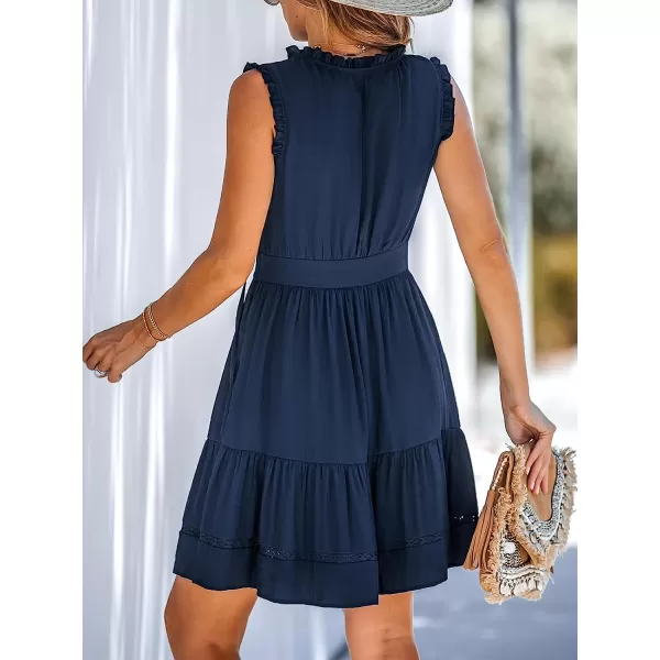 imageCUPSHE Womens Lace ButtonFront Mini Dress Sleeveless Dresses V Neck Dressing CasualDark Blue