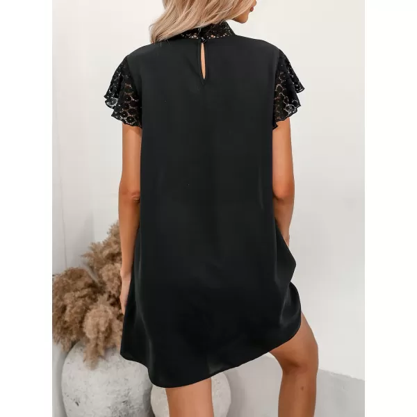 imageCUPSHE Womens Lace High Neck Short Length Dresses Cutout Long Sleeves Dress with Elastic WaistBlack2