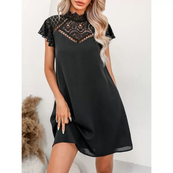 imageCUPSHE Womens Lace High Neck Short Length Dresses Cutout Long Sleeves Dress with Elastic WaistBlack2